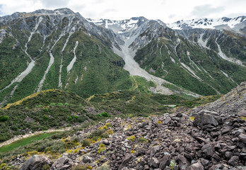 Tasman Glacier Track at Aoraki, Mount Cook, New Zealand, South Island, NZ