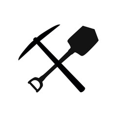 Crossed shovel and pickaxe icon.