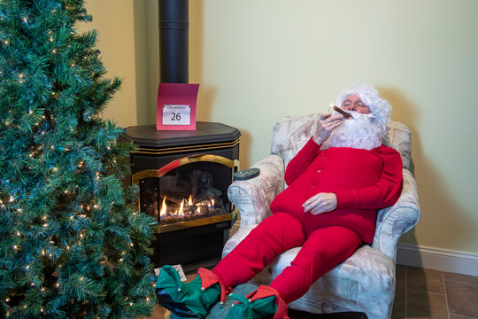 Santa enjoying cigar after Christmas