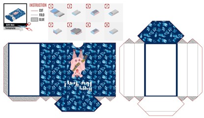 paper box template. new year pig on blue.stock image vector