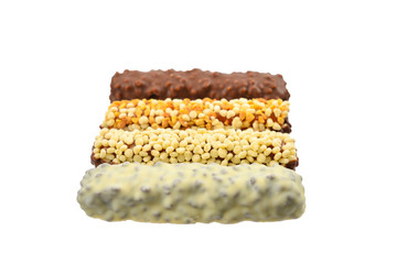 Chocolate bar with nuts isolated on white background