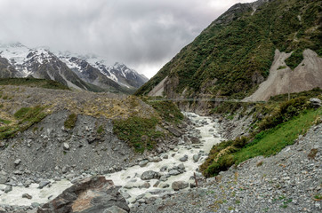 Suspension Bridge, Hooker Valley Track at Mount Cook, Aoraki, New Zealand, NZ