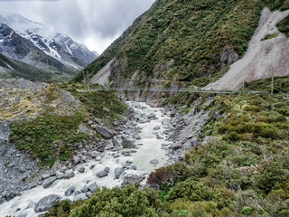 Suspension Bridge, Hooker Valley Track at Mount Cook, Aoraki, New Zealand, NZ