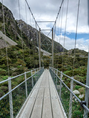 Fototapeta na wymiar Suspension Bridge, Hooker Valley Track at Mount Cook, Aoraki, New Zealand, NZ