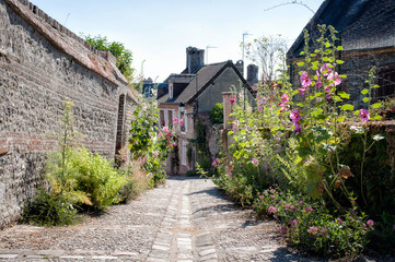 Fototapeta na wymiar Ruelles fleuries dans un village normand