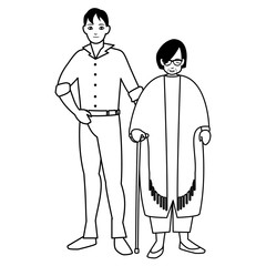 cute grandmother with son characters