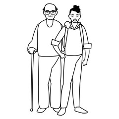 cute grandfather with son characters