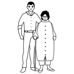 cute grandmother with son characters