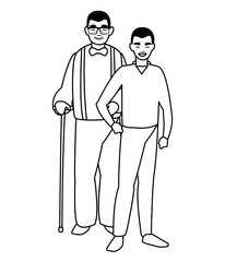 cute grandfather with son characters