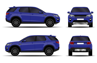 realistic SUV car. front view; side view; back view.