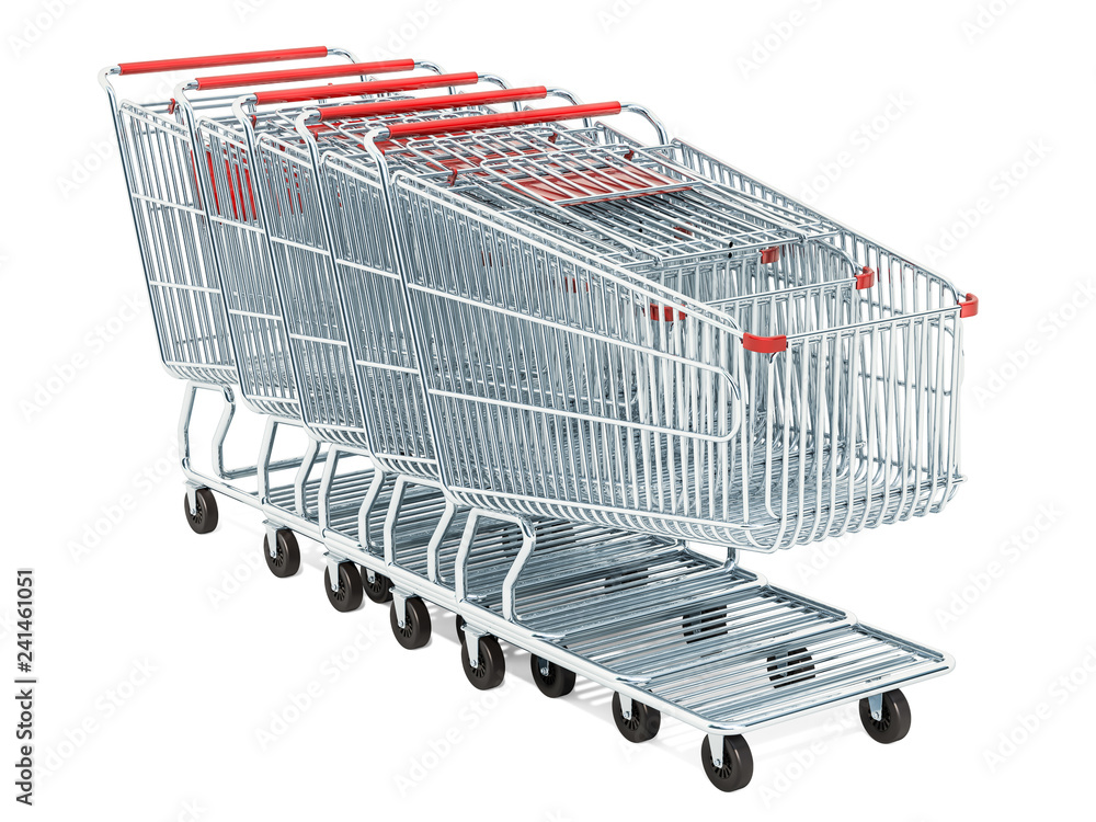 Poster row from shopping carts, 3d rendering