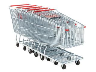 Row from shopping carts, 3D rendering