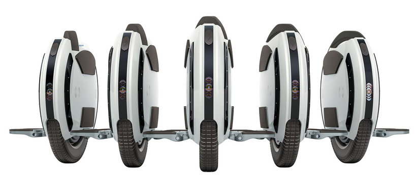 Row from electric unicycles, 3D rendering