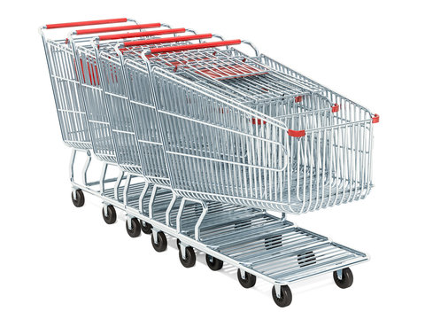 Row from shopping carts, 3D rendering
