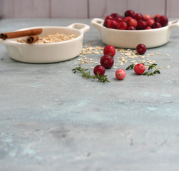 Cranberry pie ingredients with copy space