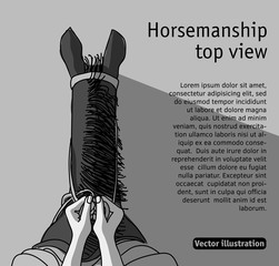 Horseback an hprse riding hand grayscale top view