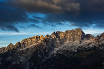Sunrise over high mountains in Slovenia Julian Alps