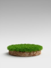 3D Illustration round soil ground cross section with earth land and green grass