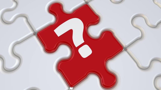 The missing piece of the puzzle. Folding white puzzles elements and one red with question mark. Footage video
