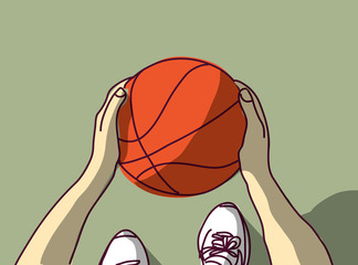 Sport Basketball hands feet and ball top view