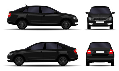 Obraz na płótnie Canvas realistic car. sedan. front view; side view; back view.