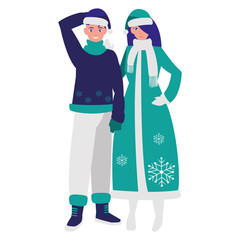 young couple with winter clothes