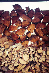 Pile of chopped fire wood prepared for winter
