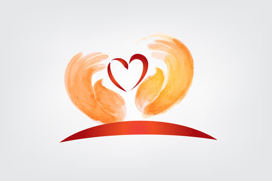 Love heart and children hands logo vector image