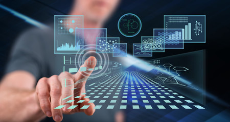 Man touching a business digital interface concept