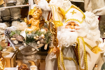 Beautiful colorful christmas decorations and balls in Wien Rathaus Market, Austria