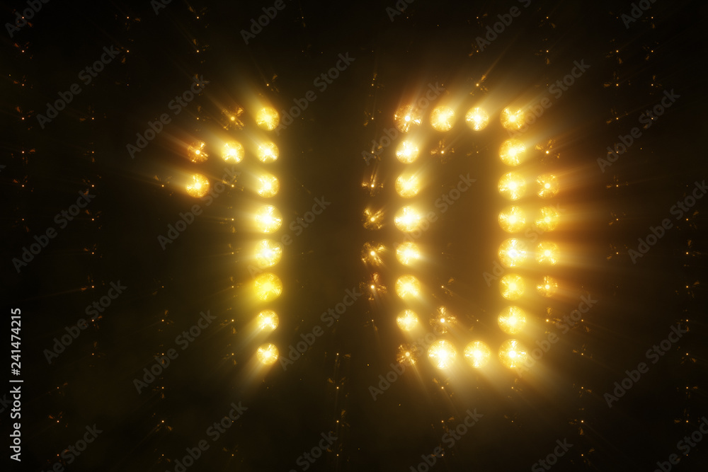 Poster countdown lights counter floodlight led timer from 10 3d illustration