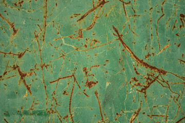 rusty scratches on green painted steel texture