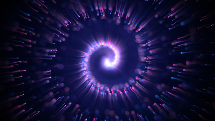 Blue glittering star dust twisted spiral of trail sparkling particles on black background. Space...