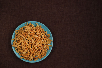Dried Soy Meat (close-up shot) on linen background