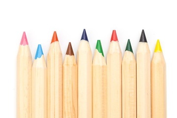 Wooden colorful ordinary pencils isolated on a white background, Image.