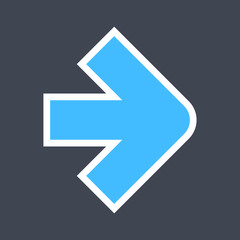 Arrow sign created as a sticker icon with a white outline. Blue navigation symbol designed in flat style. The design graphic element is saved as a vector illustration in the EPS file format.