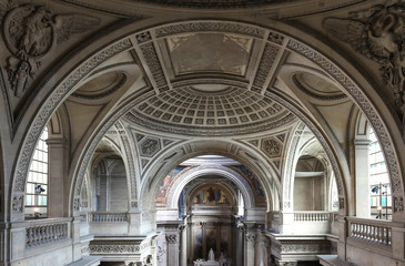 Inside, interior of French Mausoleum for Great People of France - the Pantheon in Paris.