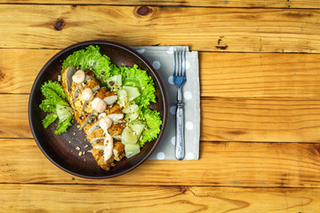 Chicken salad with pineapple, lettuce, cream sauce and walnut