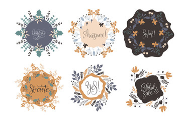 Abstract natural floral frames set.