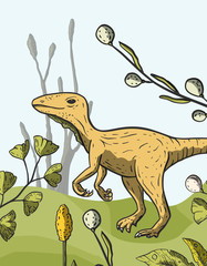 Theropod Dinosaur vector card.