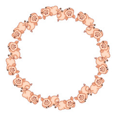 Round frame with pigs.