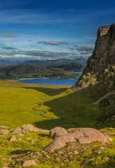 Spectacular Valley At Applecross Pass With River Allt a'Chumhaing In Scotland