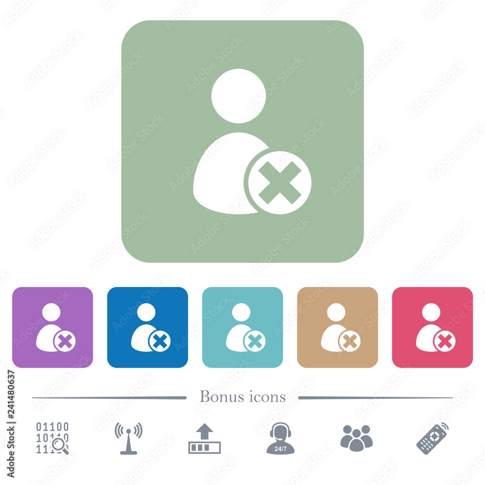 Poster cancel user account flat icons on color rounded square backgrounds