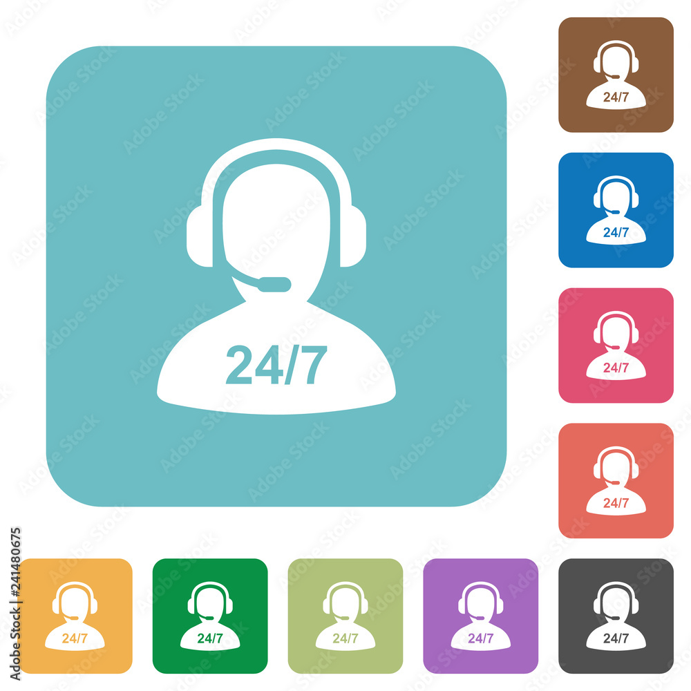 Poster 24 hours operator service rounded square flat icons