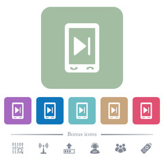 Mobile media next flat icons on color rounded square backgrounds