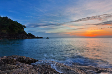 Panoramic view on sunset sea