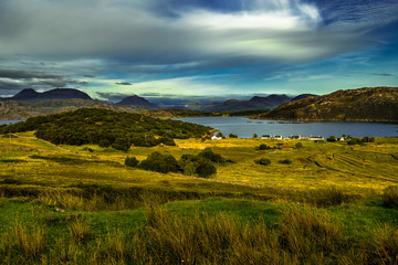 Fototapeta premium Scenic Coastal Landscape With Remote Village Around Loch Torridon And Loch Shieldaig In Scotland