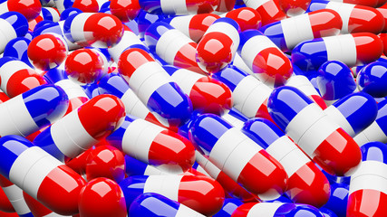 a medicinal capsule in the colors of the French flag 3d Illustration