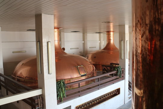 View to tanks in brewery Budvar in Česk&eacute; Budějovice, South Bohemia, Czech republic