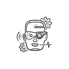 Head cyber enhancement hand drawn outline doodle icon. Human augmentation, human enhancement concept. Vector sketch illustration for print, web, mobile and infographics on white background.
